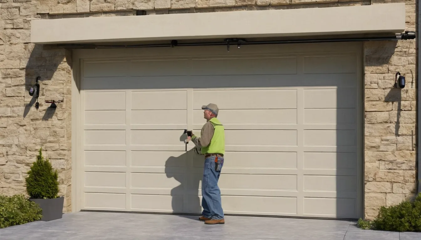 Independent garage door provider inspecting a torsion spring above a garage door in a Fort Lauderdale home
